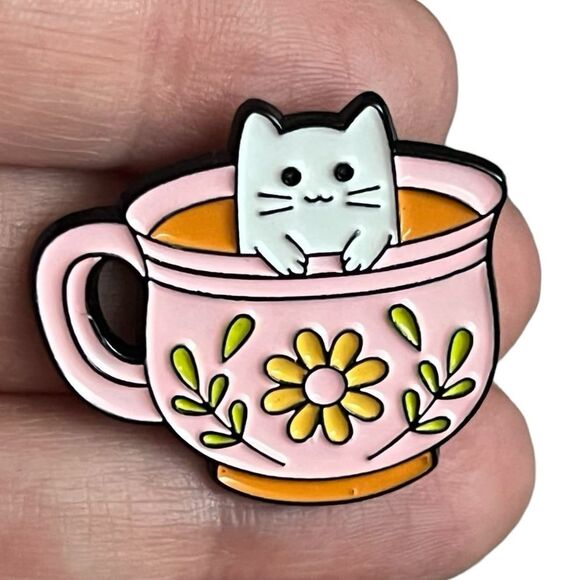 Kawaii Kitty Cat Teacup Mug Enamel Pin - Picture 2 of 9